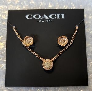 Coach Rose Gold Earring + Necklace set